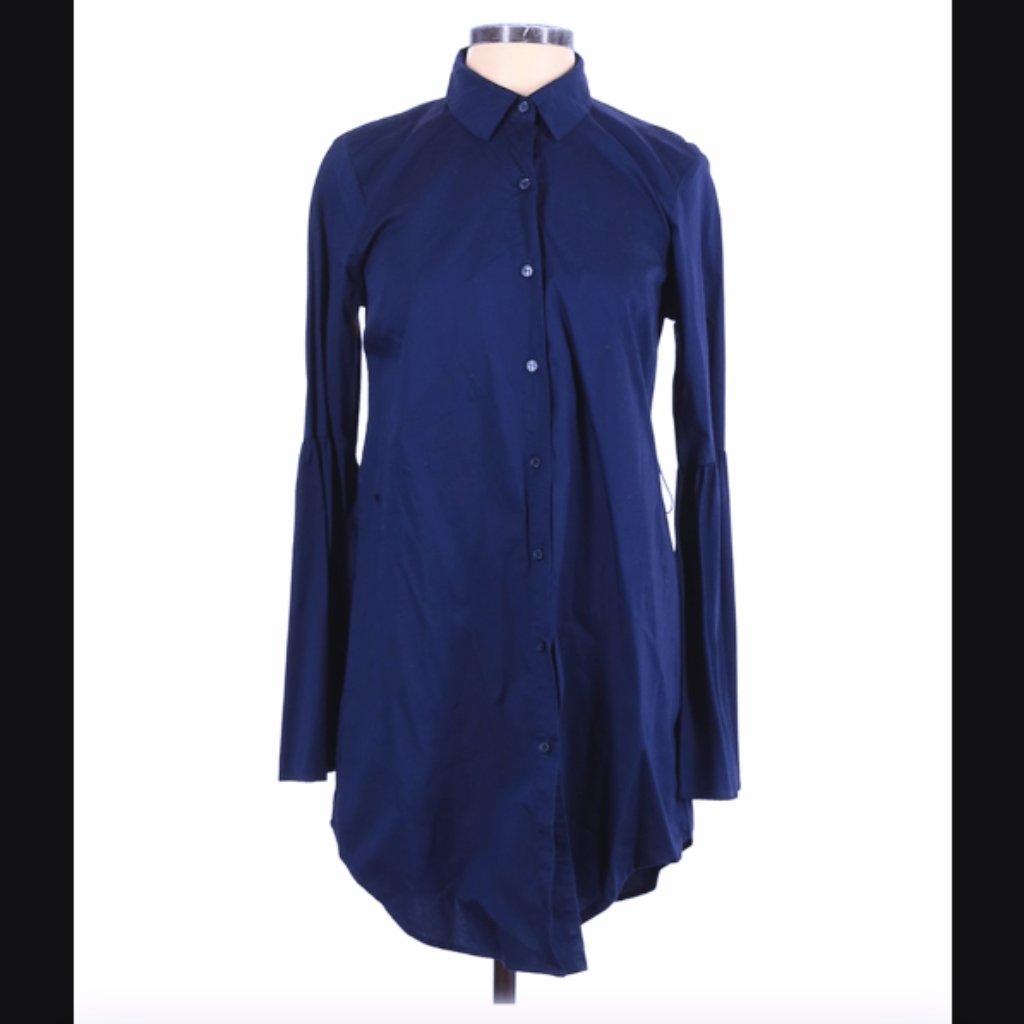 Sale Forever 21 Blue Bell Sleeve Button Down Shirt Dress